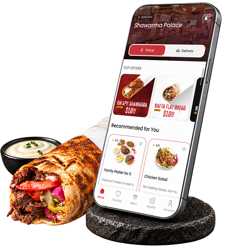 Shawarma Palace app preview with shawarma wrap